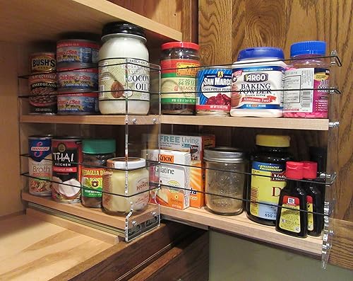 Vertical Spice Cajón de almacenamiento de arce macizo, organizador de especias deslizante extraíble, organizador de especias para despensa de