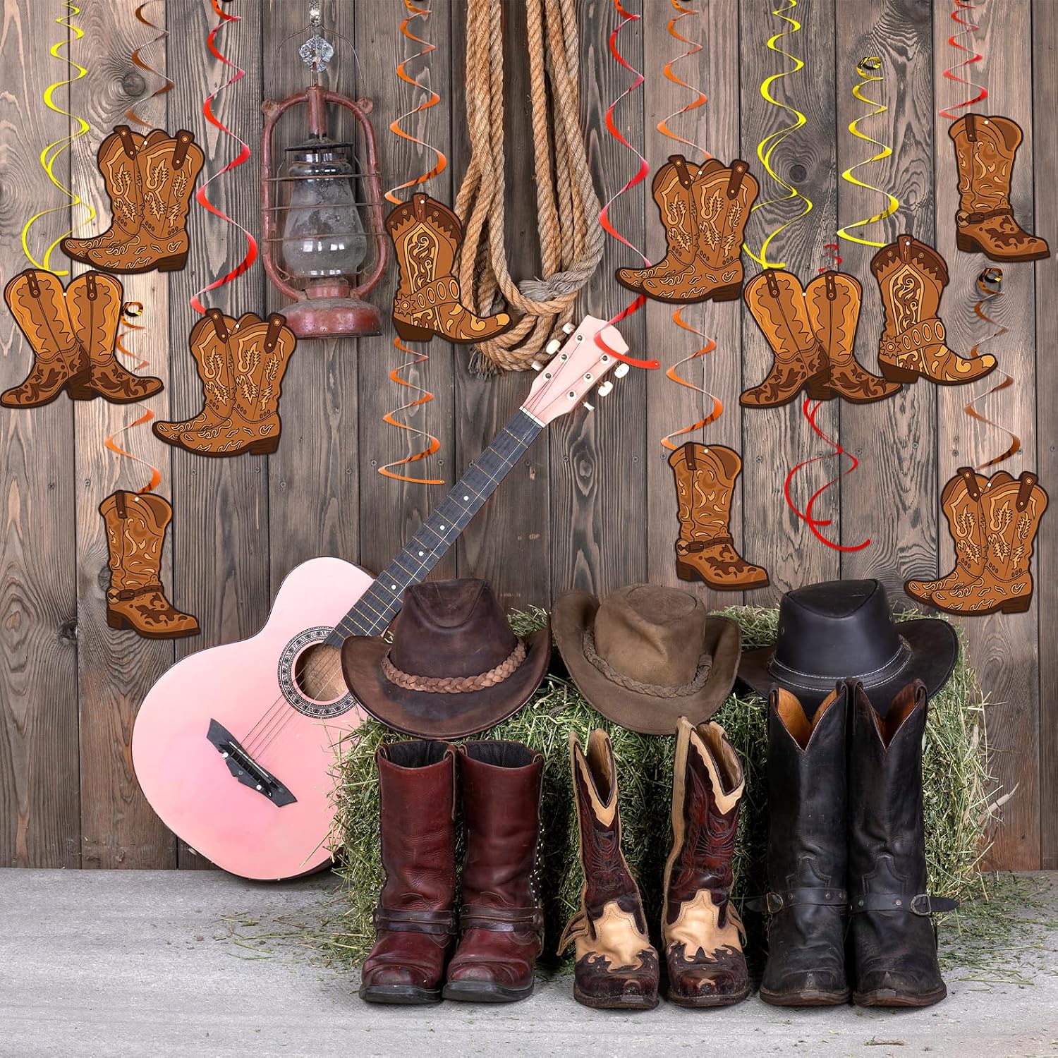 58 PCS Cowboy Party Decorations West Cowboy Themed Party Hanging Swirls Wild Western Cowboys Boot Hanging Decorations for Cowboy's Birthday Decor Country Themed Decor Baby Shower image 2