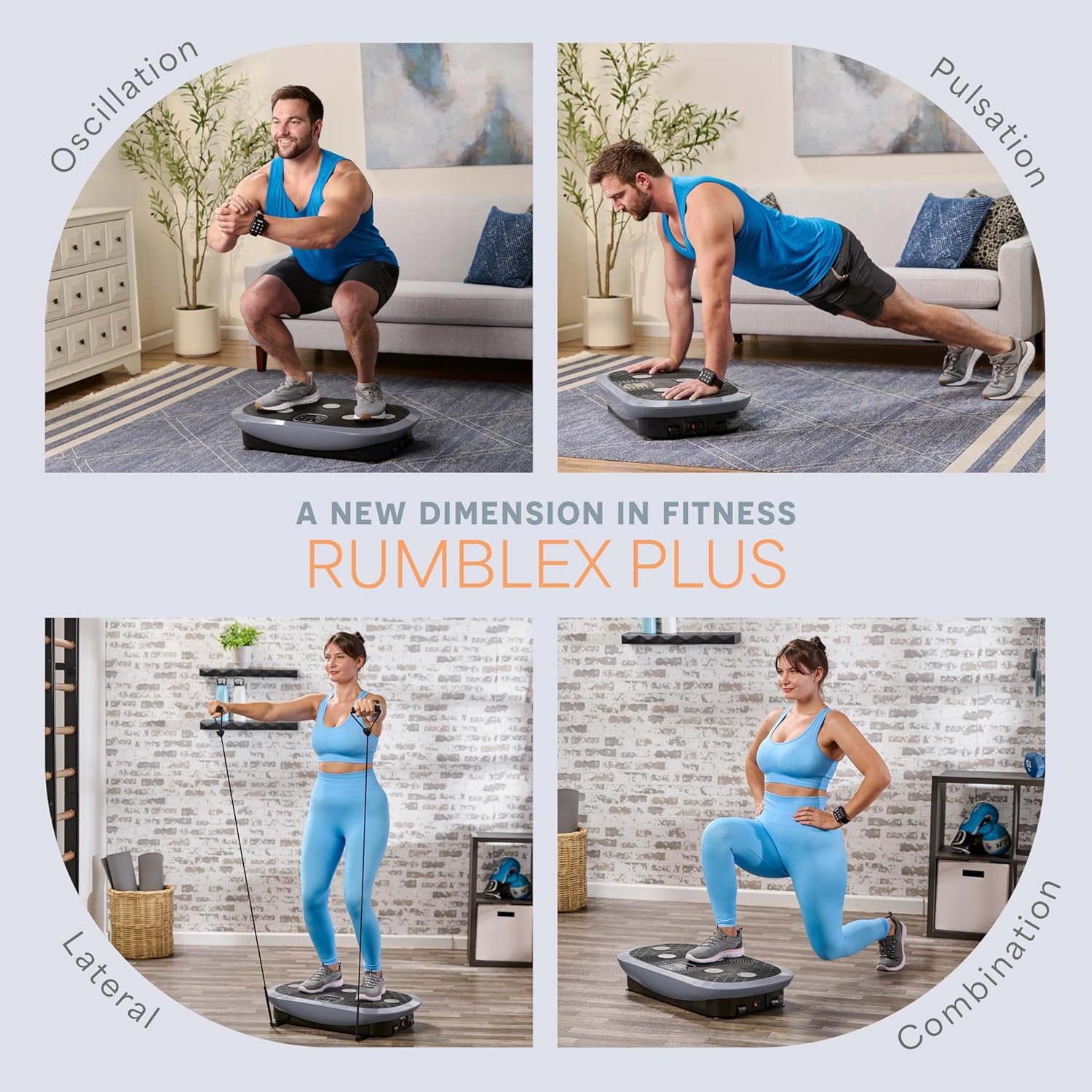 Lifepro Rumblex Plus/Pro 4D Vibration Plate for Lymphatic Drainage — Triple Motor Whole Body Vibration Platform Machine for Muscle Toning — 7 Training Modes, 60 Speed Levels & Resistance Bands