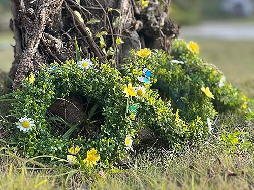 Miniatura 7 de 3 plantas artificiales de hierba con flores y mariposas al aire libre, plantas falsas de plástico con luces solares para decoración de jardín al