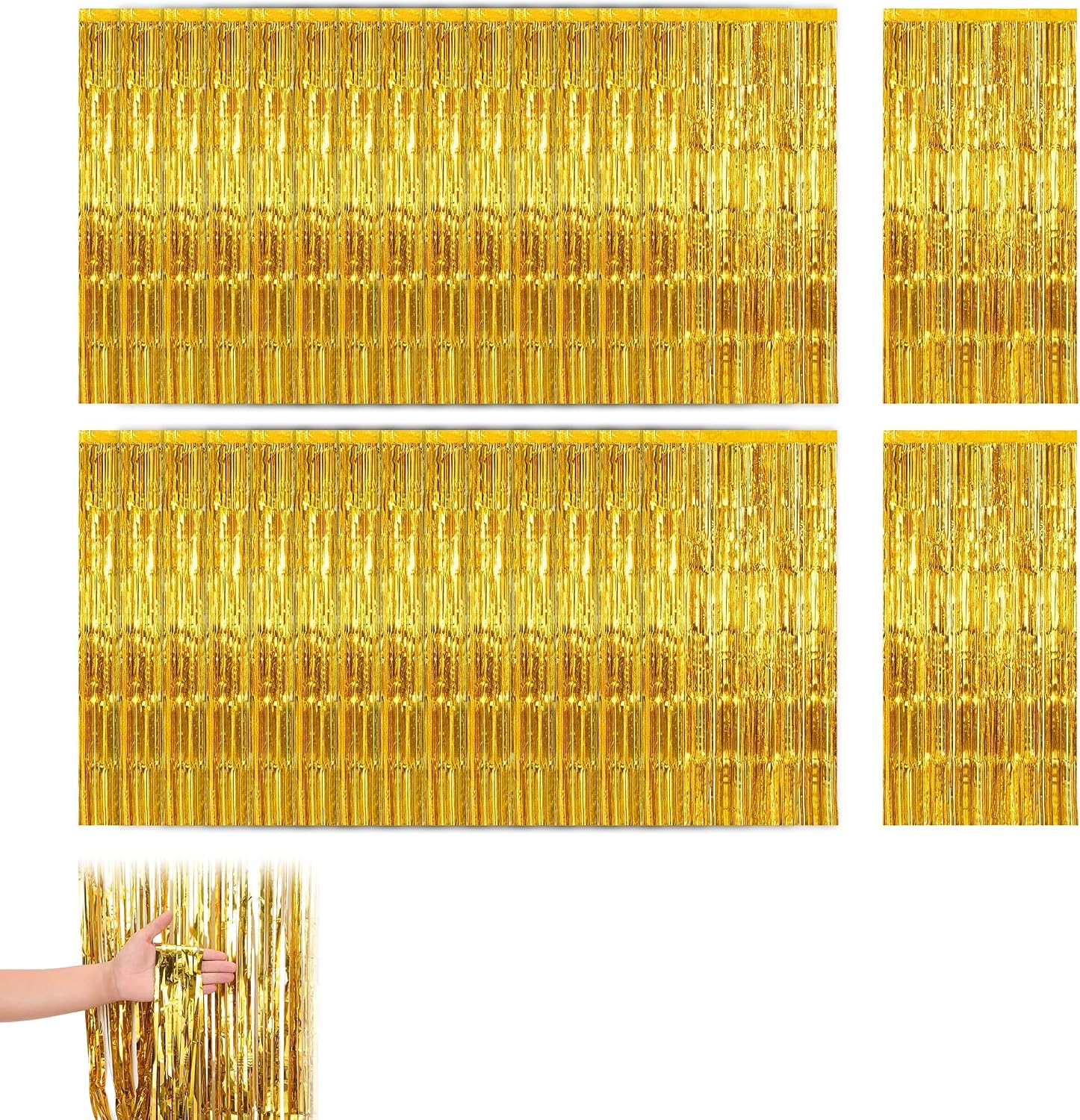 32 Pcs Gold Foil Fringe Curtain Backdrop, 3.2ft x 8.2ft Metallic Tinsel Streamer Curtains Photo Booth Props for Birthday/Wedding/Graduation/Baby Shower/Christmas/New Year Decorations Supply (Gold)