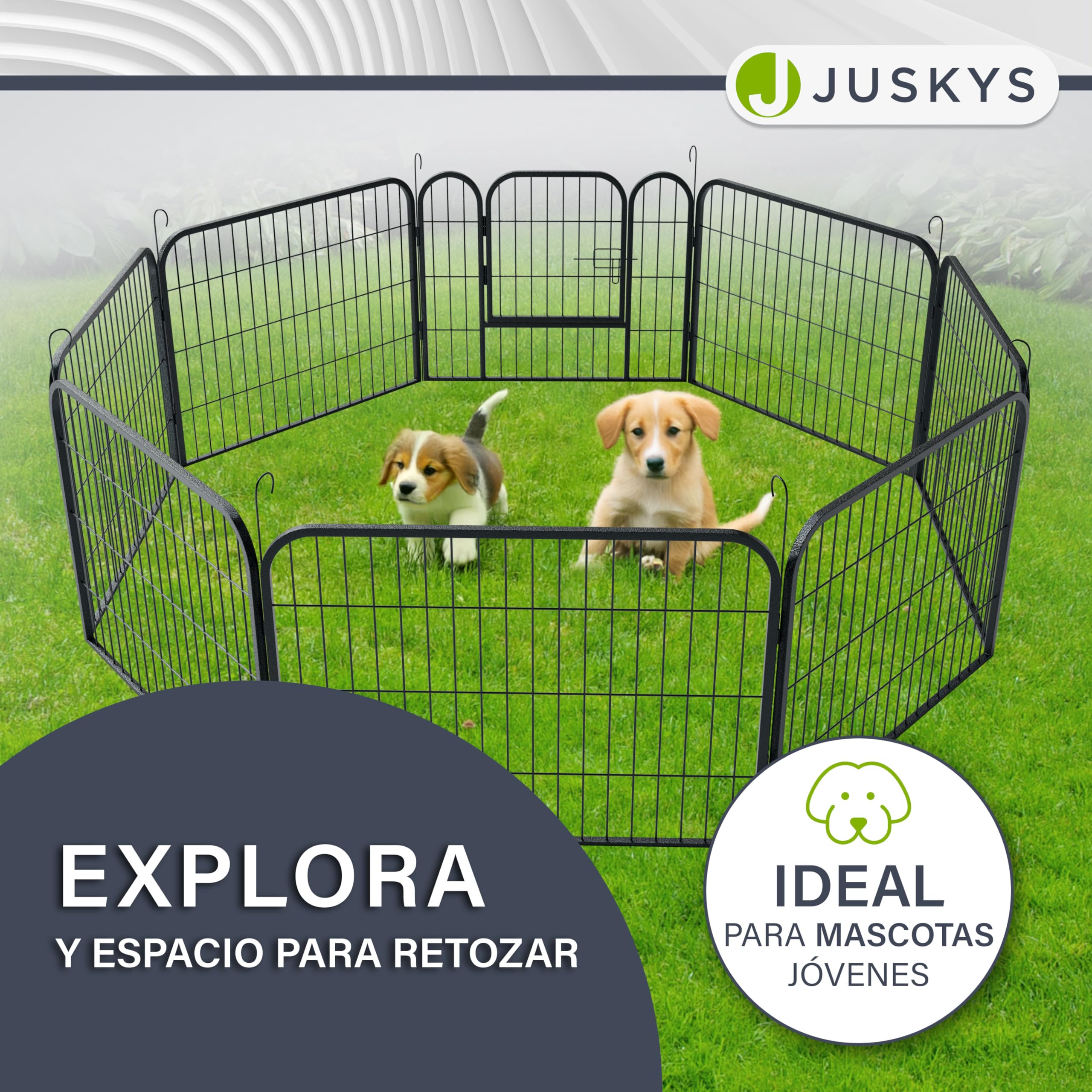 Juskys recinto para cachorros - Parque para cachorros 8 piezas de metal - recinto con puerta - Rejilla para cachorros, conejos y animales pequeños (160 x 160 x 60 cm)