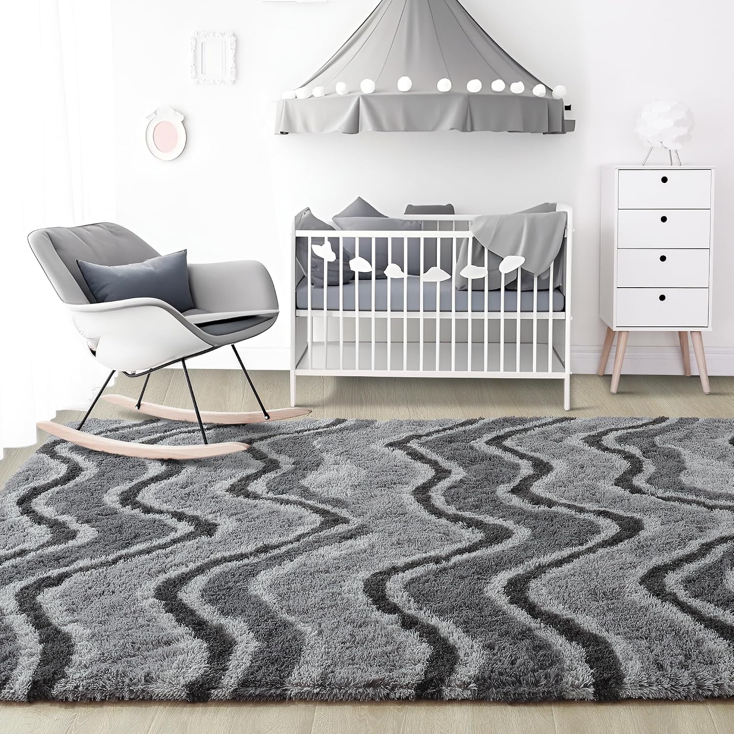 4x6 Grey Area Rug for Bedroom Living Room Dining Room, Fluffy Shag Soft Plush Furry Carpet, Non-Slip Indoor Floor Mat for Kids Home Decor