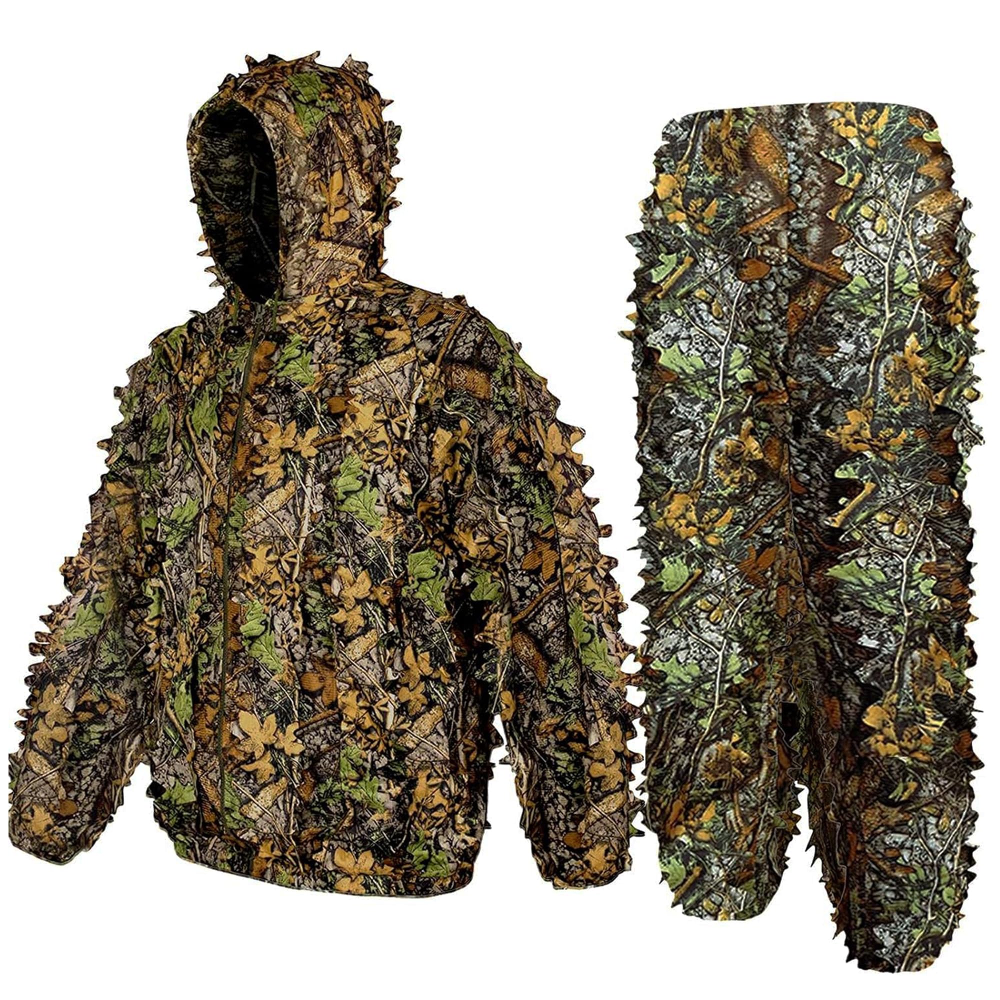 Ghillie Suit 3D Leafy Camo Hunting Suits, Woodland Gilly Suits Gillies Suits for Men, Leaf Camouflage Hunting Suits