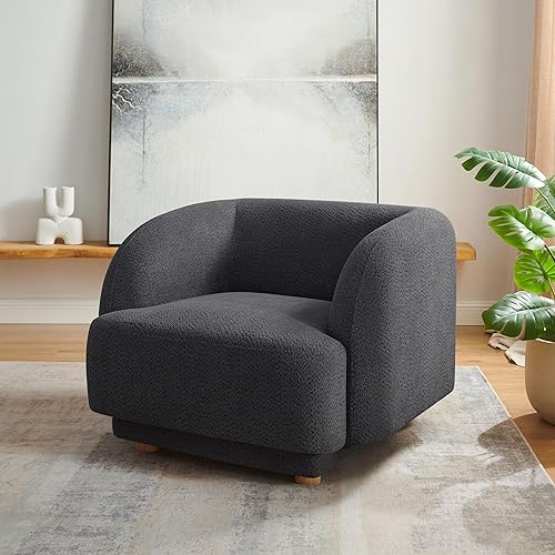 VANOMi Silla de sala de estar de gran tamaño, sillas de barril modernas y cómodas, sillón individual con patas de madera, sillón tapizado para