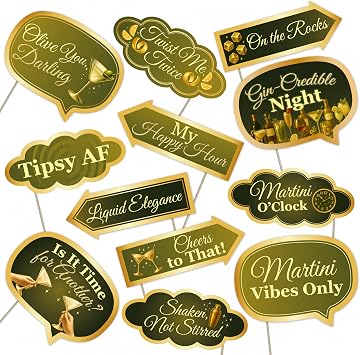 Martini Night Photo Booth Props 12 Cocktail Party Signs for Happy Hour, Bachelorette, Birthday & Adult Celebration Decorations
