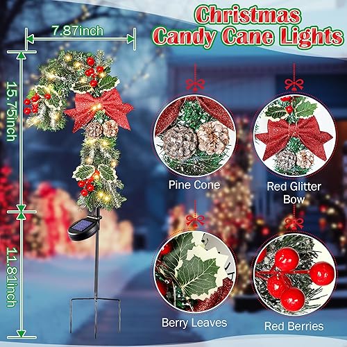 Miniatura 2 de Enhon Paquete de 2 luces solares de Navidad para exteriores, luces solares de bastón de caramelo de Navidad con LED blanco cálido, luces decorativas