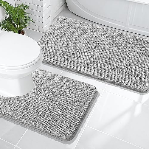 Miniatura 21 de OLANLY Juego de 2 alfombras de baño, tapetes de baño de felpilla suave y absorbente y tapete para inodoro con contorno en forma de U, alfombra de