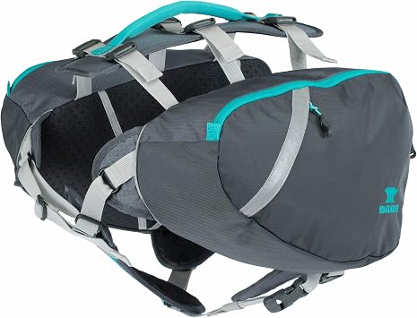 Mountainsmith K9 Dog Pack, Adjustable Chest and Back Harness Canine Backpack, Saddle Bags with Zippered Pockets for Camping, Travel, Outdoors, Backpacking, Hiking, Caribe Blue, Small