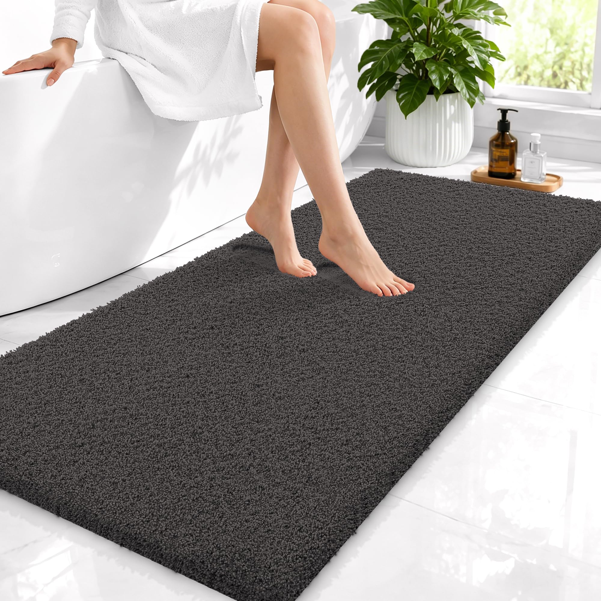 OLANLY Microfiber Bathroom Runner Rugs 47x24, Soft Bath Mat, Dark Grey