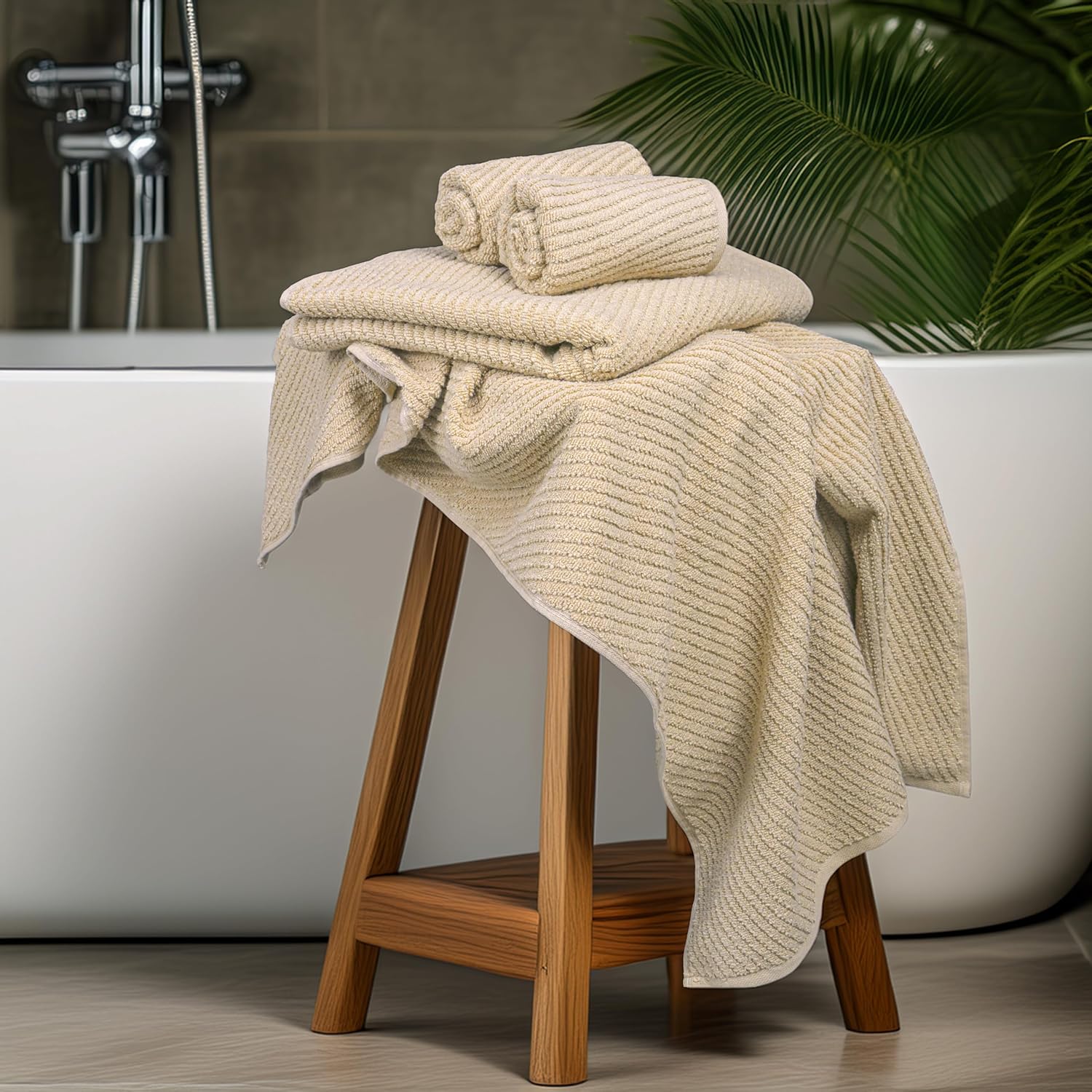 Tens Towels Pack of 6 Zero Twist Towels Set, 2 Bath, 2 Hand, 2 Waschloths, 100% Cotton, Light Weight, Extra Absorbent, Exceptional Softness, Perfect for Bathroom (Beige)