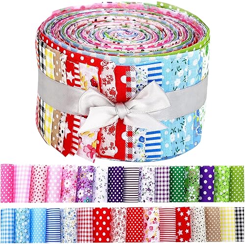Hosuly 40 Pcs Floral Fabric Colorful Jelly Fabric for Quilting Patchwork Roll 2.55 Inch Quilting Strips Roll up Precut Patchwork for Quilters and Sewing DIY Crafts
