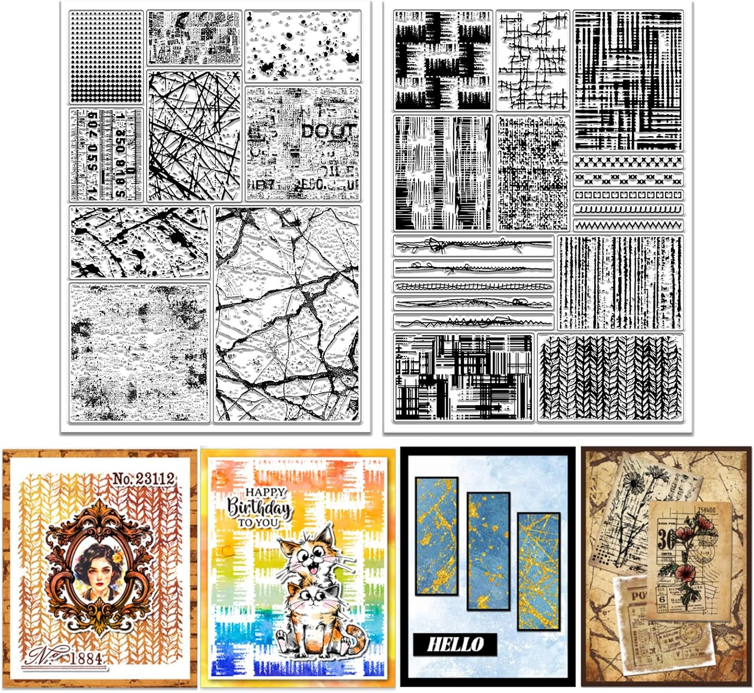 GLOBLELAND 2 Sheets Stains Background Texture Clear Stamp for Scrapbooking 11.69x8.27inch Fabric Silicone Stamps Broken Background Transparent Stamp Set for Card Making DIY Embossing Journaling