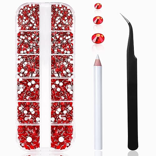 2400 diamantes de imitación para arte de uñas, gemas de diamantes de imitación rojos con parte trasera plana, cristal redondo, siam, 6 tamaños