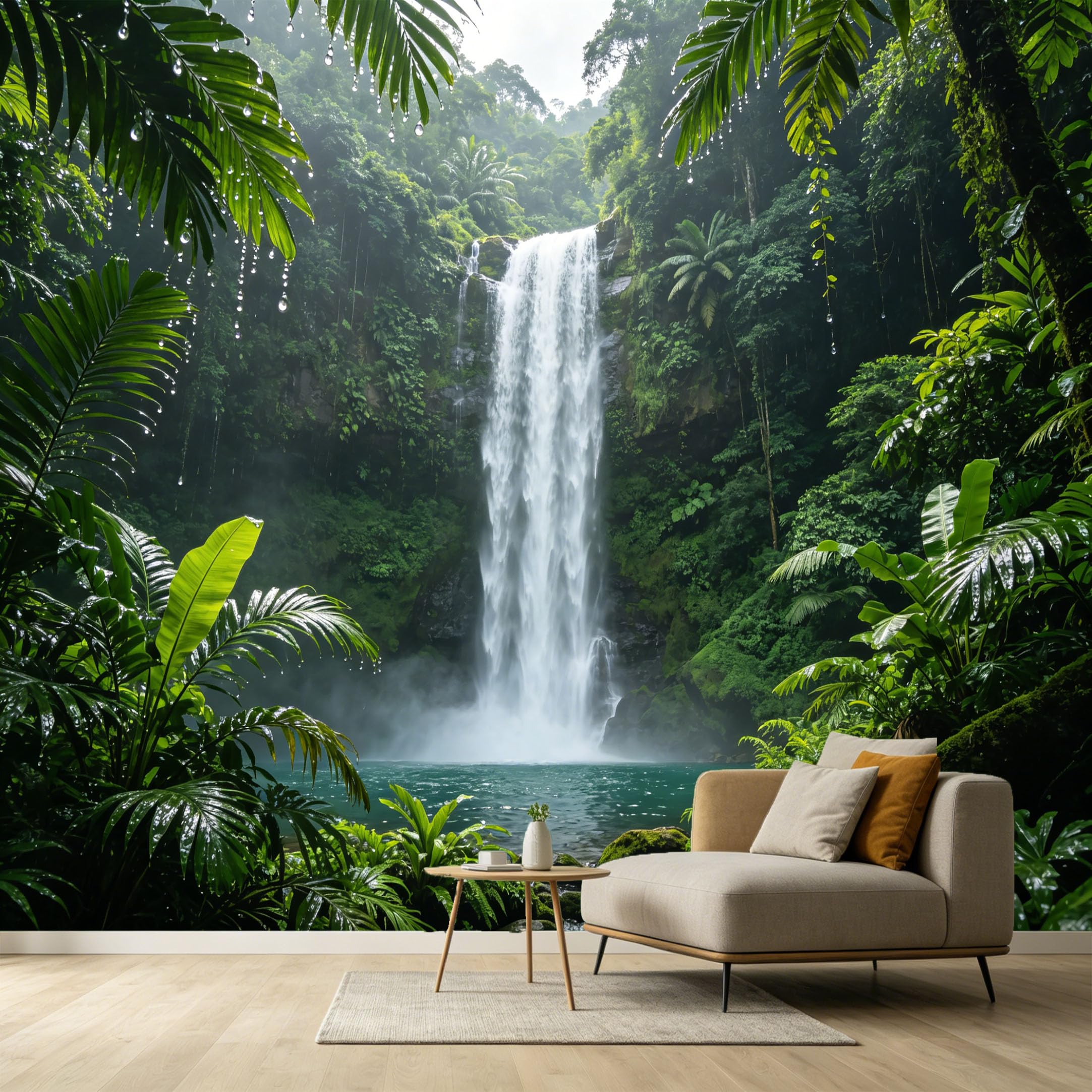 Custom Size Wall Murals Tropical Rainforest Waterfall Landscape SelfAdhesive Wall Fabric Removable Large Wallpaper for Photo Living Room Interior Wall Decor Mural