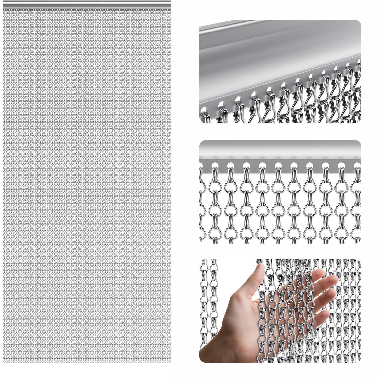 Soontrans Rideau Anti Mouche pour Exterieure, Rideau de porte en Aluminium 90 x 200cm, Rideaux Anti Mouche, Moustiquaire Métallique, Rideau à chaîne pour Les Insectes, Les Mouches, Les Guêpes(gris)