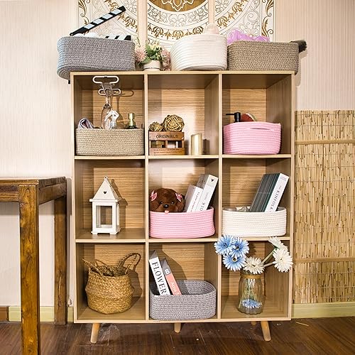 Miniatura 4 de Cesta de almacenamiento tejida pequeña, cestas de almacenamiento medianas, mini cesta de cuerda de algodón, para estantes, guardería, oficina, baño