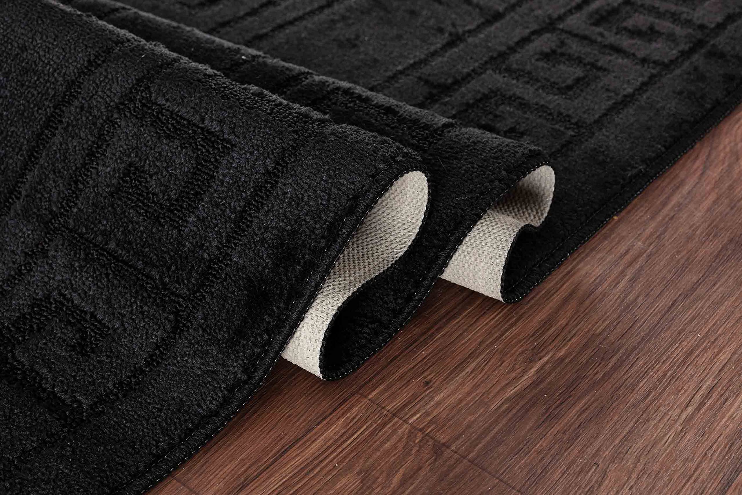 GULLAMBO Door Mat - Non Slip Mat For Tiles Lino lamination Wood Flooring - Washable Front Door Mat Inside, Super Absorbent Dirt Trapper - Kitchen Door Mats Rugs (Black Greek, 50cm x 80cm) โ image 1