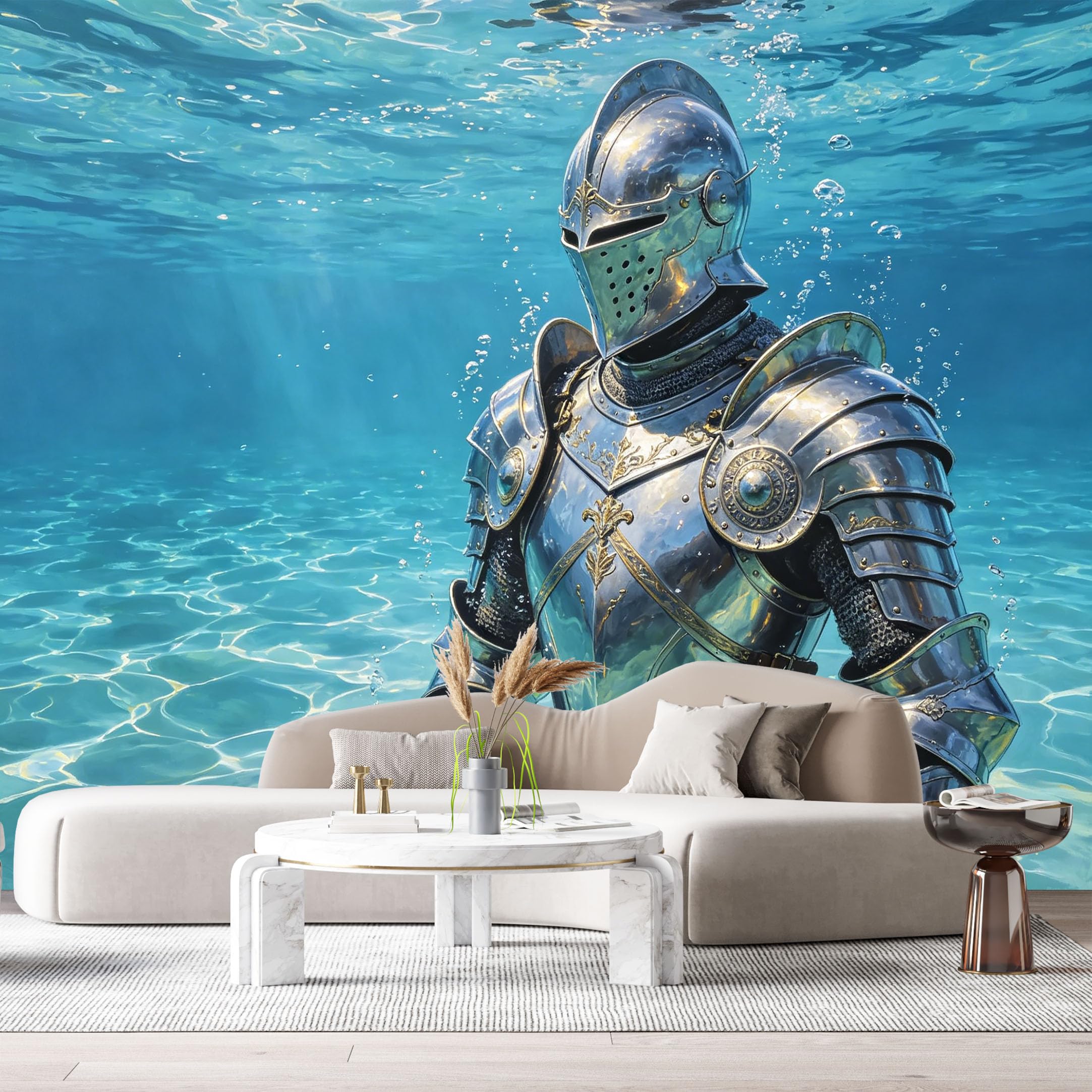 Custom Size Wall Murals Underwater Knight Armor 3D Trompe L'Oeil Modern Contemporary SelfAdhesive Wall Fabric Removable Large Wallpaper for Photo Living Room