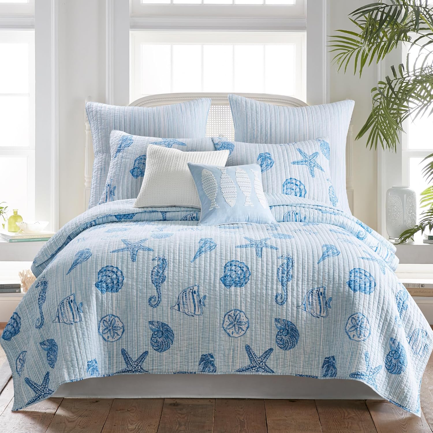 Levtex Home - Sandy Cove - Euro Sham Set of 2 - Nautical Stripe - Blue and White - (26x26in.), No Insert - Cotton