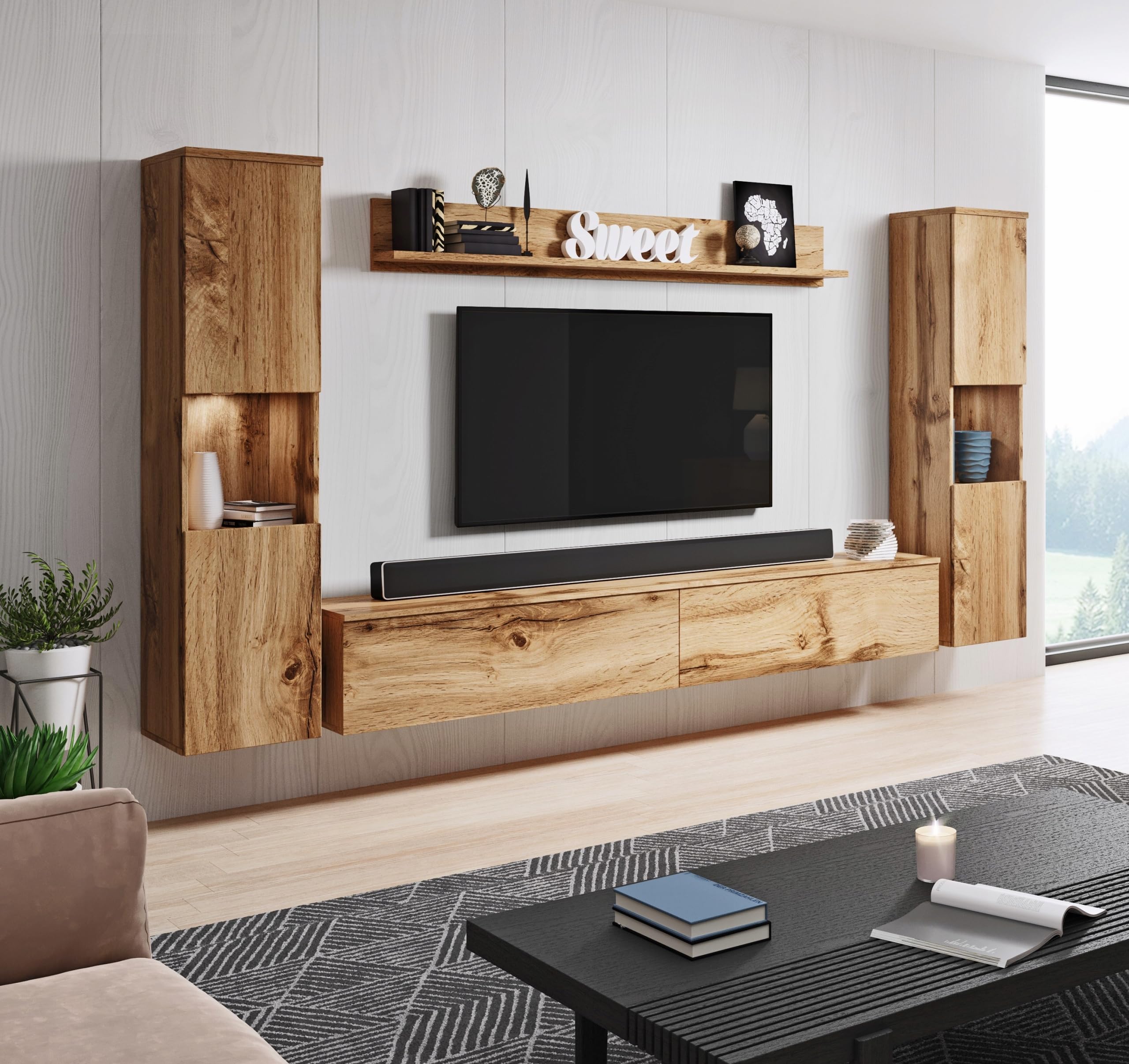 Ensemble RTV Paris, 4 Éléments, Meuble de Salon Moderne, Meuble TV