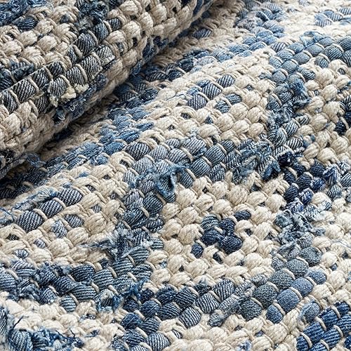 Miniatura 5 de Dash and Albert - Alfombra de algodón tejida a mano con diseño de diamante, 2 x 3 pies, patrón geométrico azul, calidad hotelera de lujo premium,