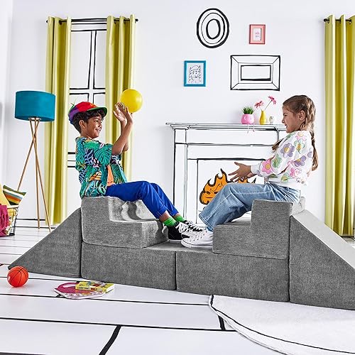 Yourigami Kids and Toddler Play Gym, Playroom Couch Set, Durable Modular Design, Mountain Gray