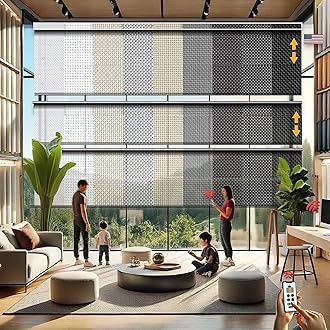HILADUO Customized Solar Screen Roller Shade Blinds with Remote-Controlled Motorized Operation, 1%, 3% or 5% Openness Screen Fabric, Made in USA