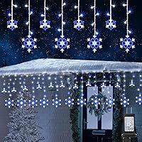 Vista 1 de Luces de Copo de Nieve de Navidad, 10.66 pies, 168 Luces LED de Carámbanos para Exteriores con 14 Gotas, 8 Modos Impermeables Conectables