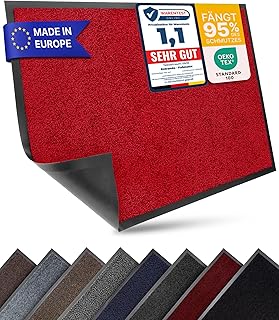 Entrando Doormat 40 x 60 cm, Washable & Easy to Clean, Dirt Trapper Mat for Indoor and Outdoor Use, with Non-Slip Underside & Rubber Edge, Door Mat (Red)