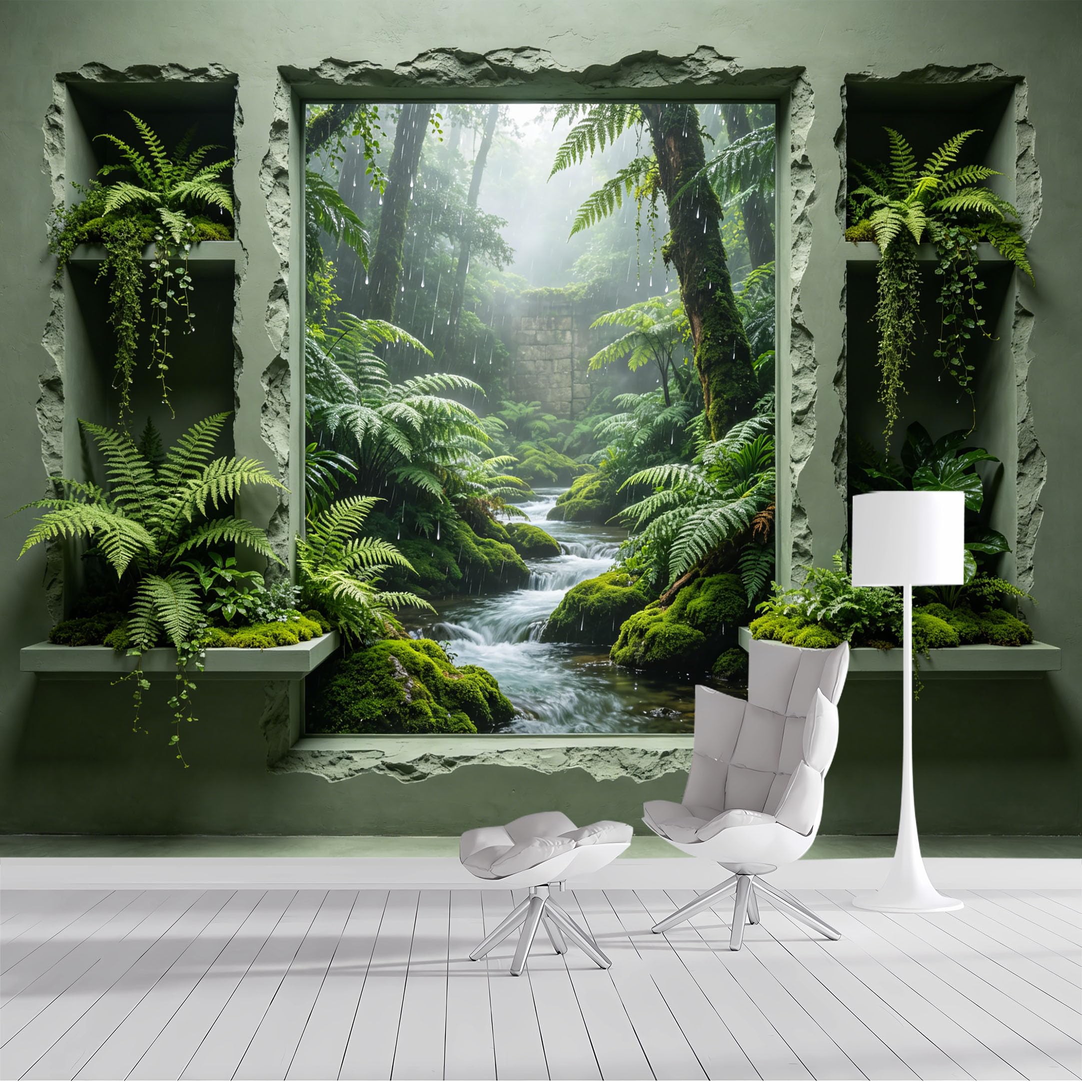 Custom Size Wall Mural Tropical Rain Forest Waterfall Window View 3D Effect SelfAdhesive Wall Fabric Removable Wallpaper Wall Decor for Living Room Bedroom Bathroom