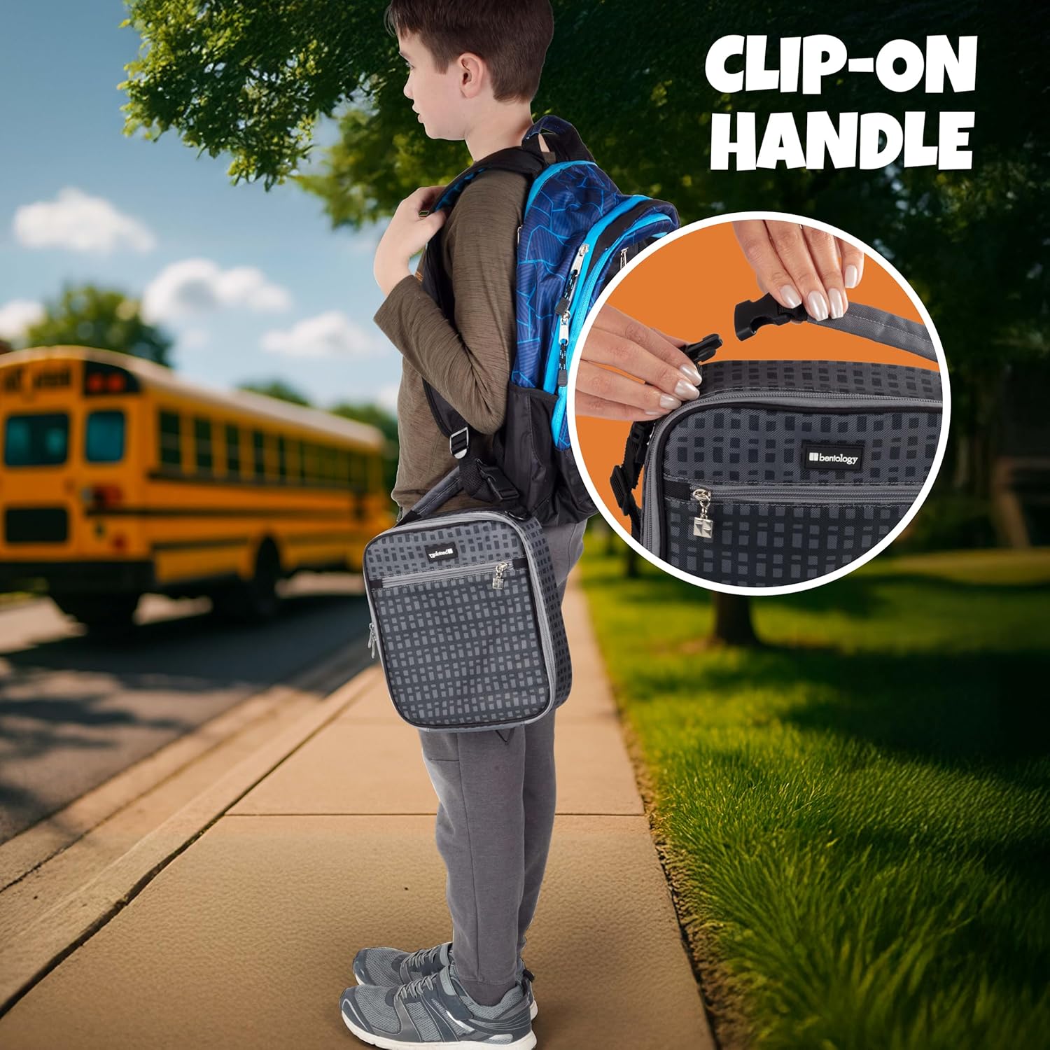 Kids Complete Black Checker Lunch Box Kit- Insulated Soft Bag Sleeve, Convertible Tote Strap for Kids, 13oz Food Jar & Reusable Hard Ice Pack -Keeps Food Hot or Cold for Hours-Back to School Essential
