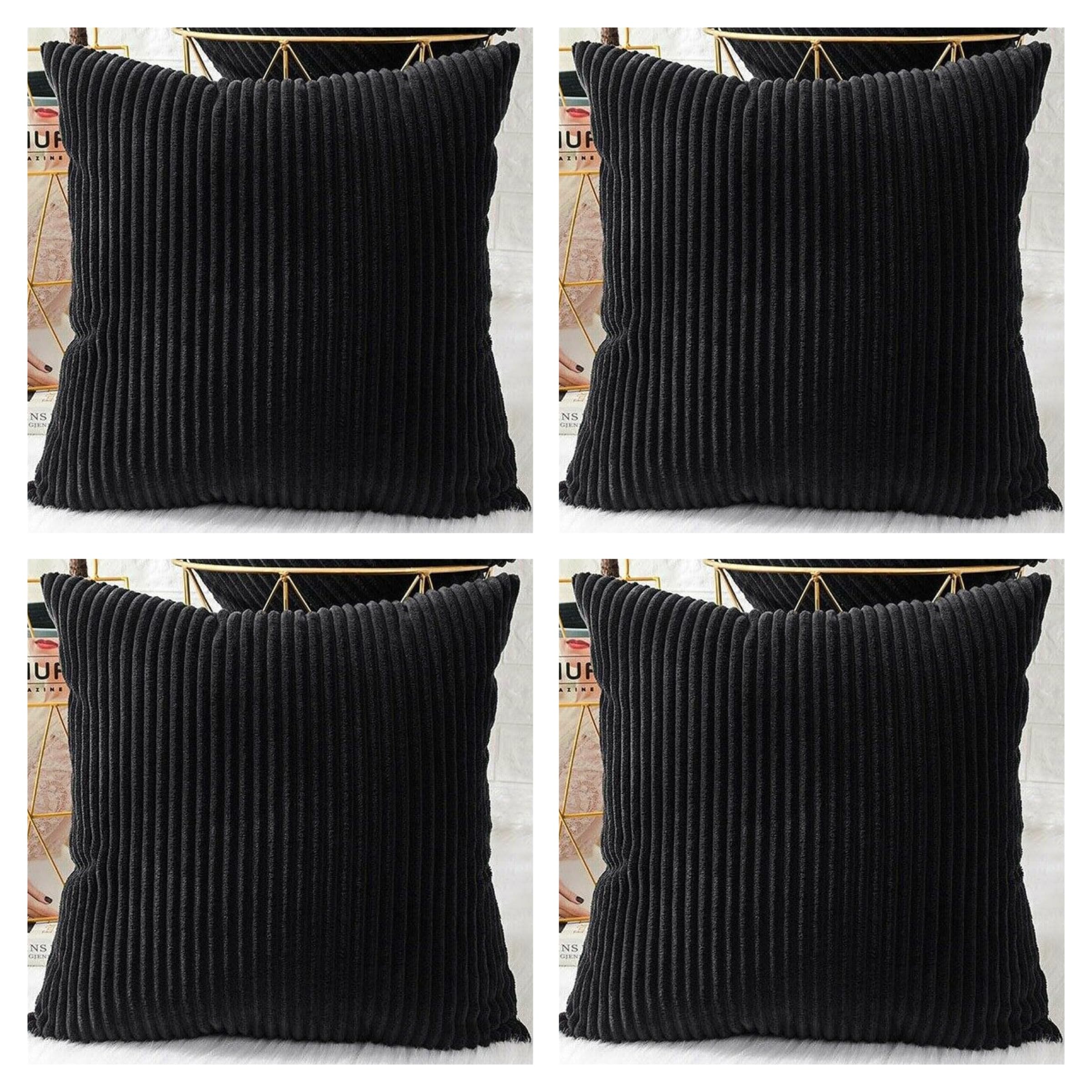 Seechoo Set of 4 - Corduroy Black Sofa Cushion Covers 45 x 45 cm Decorative Pillows, 45 x 45 cm (Pack of 4)