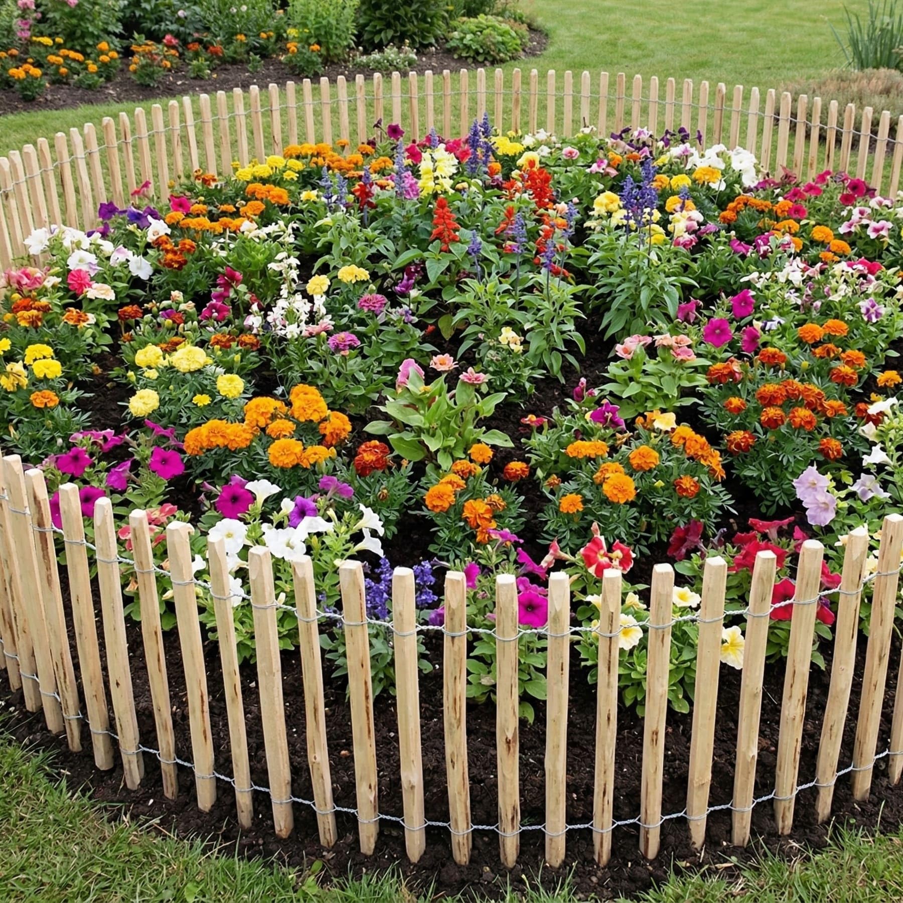 Beeteinfassung Haselnuss aus Holz mit Metall, 5 m lang, Rasenkante, Beetzaun, Beeteinfassung, Beetumrandung, Zierzaun, Staketenzaun, Zierzaun, Gartenzaun zum Stecken, Steckzaun