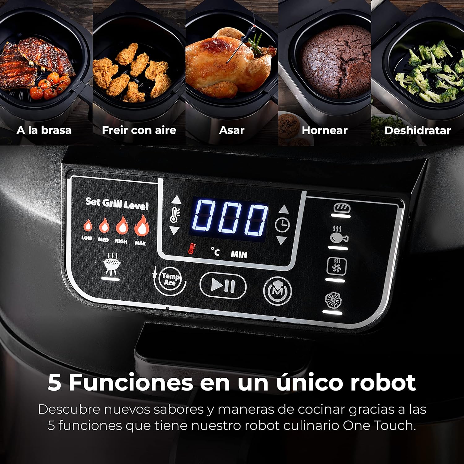 MasterPro Grill Senza Fumo | Robot da Cucina con Tecnologia Cyclonic Air Max 260º di 1760W di Potenza | 5 Funzioni in 1 | Friggitrice ad Aria | Friggitrice ad Aria, Forno e Disidratatore di Alimenti MasterPro Grill Senza Fumo | Robot da Cucina con Tecnologia Cyclonic Air Max 260º di 1760W di Potenza | 5 Funzioni in 1 | Friggitrice ad Aria | Friggitrice ad Aria, Forno e Disidratatore di Alimenti