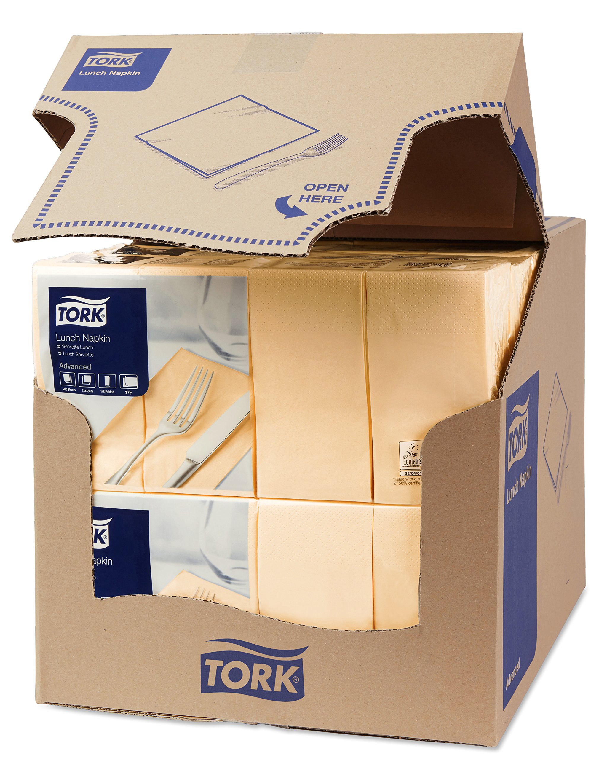 Tork 477426 Tovagliolo Lunch sabbia (piegato in 8) Advanced, 2 veli, 10 pacchi x 200 tovaglioli (2000 pz), 33 cm (lungh.) x 32,6 cm (largh.)