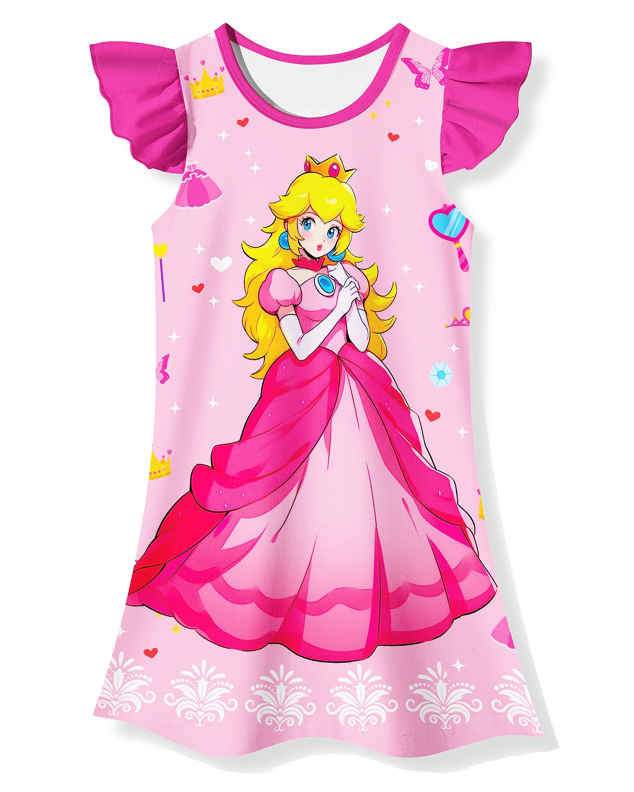 RWAENNPrincess Peach Dress Costume For Girls， Toddler Casual Dresses Summer Outfit Party Gift 3-8 Years