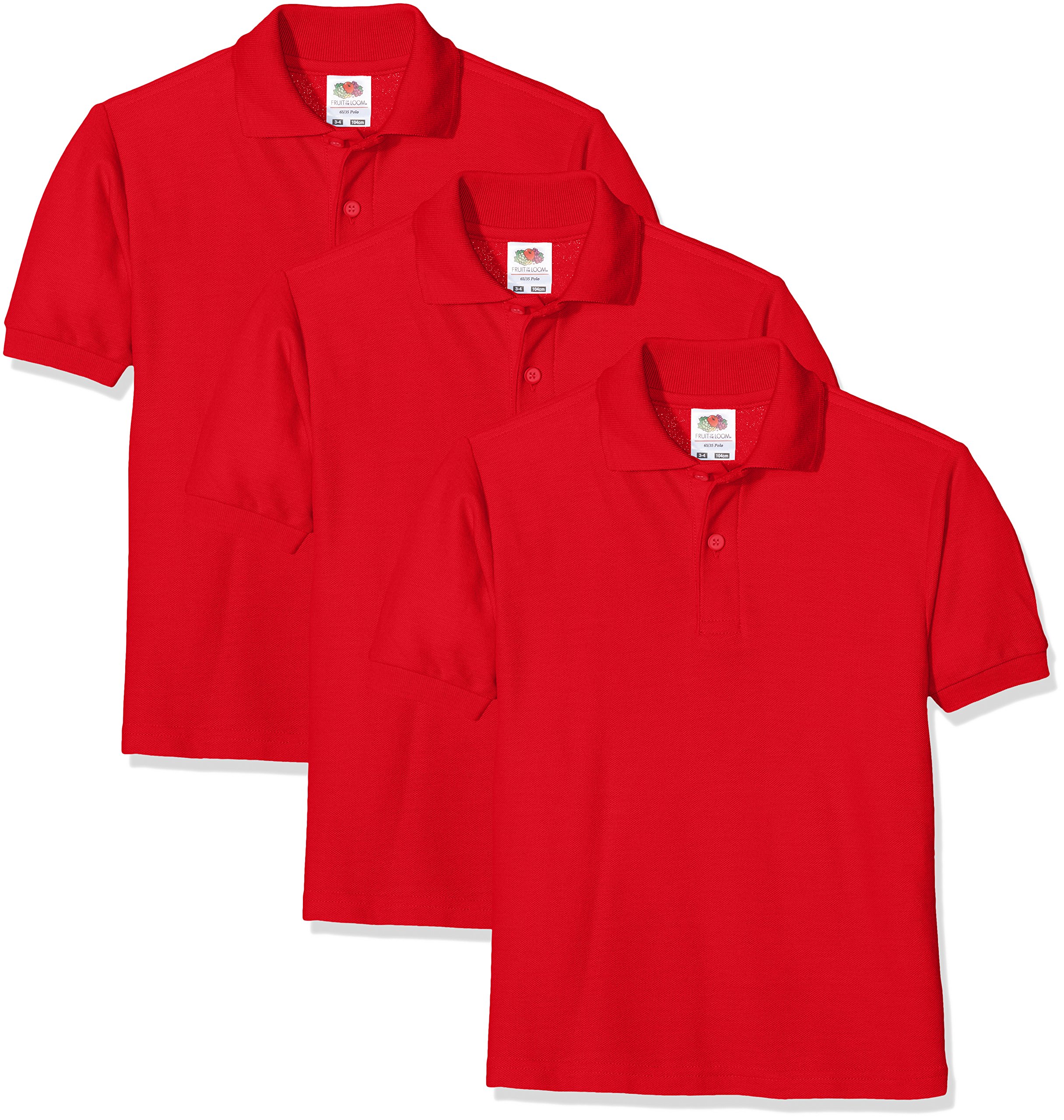 Fruit of the Loom Short Sleeve, Polo para Niños, Rojo (Red 40), 14-15 Años, Pack de 3