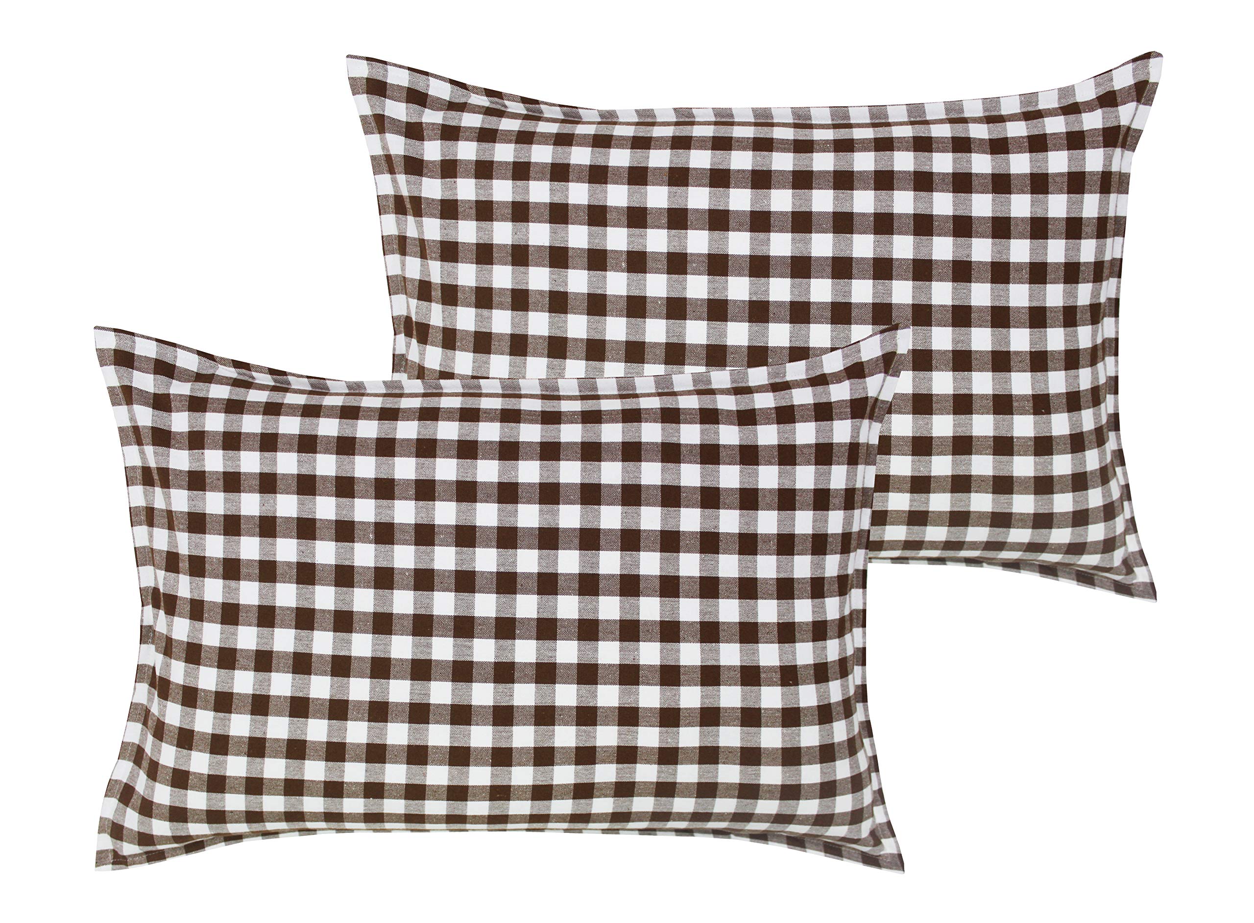 Airwill 100% Cotton Checkered Pattern Flap Pillow Covers (46x69cm)(Brown, Pack of 2 Pieces)-picture-31