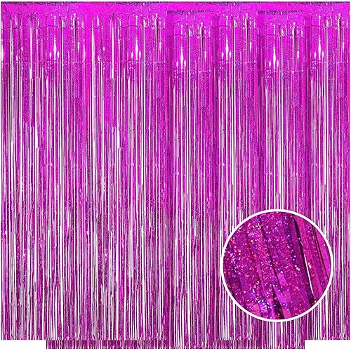 Paquete de 5 cortinas de flecos de color rosa intenso de 3.2 x 8.2 pies, serpentinas de flecos metálicos de oropel para accesorios de cabina de