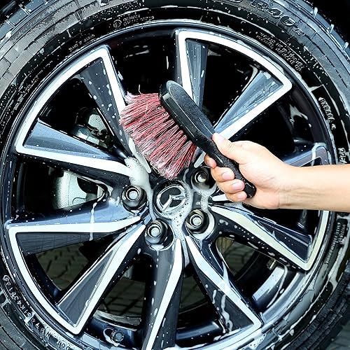 Miniatura 5 de TAKAVU Cepillo para neumáticos de rueda de mango corto (cerdas suaves) y cepillo de detalles incluido, kit de limpieza de automóvil para llantas,