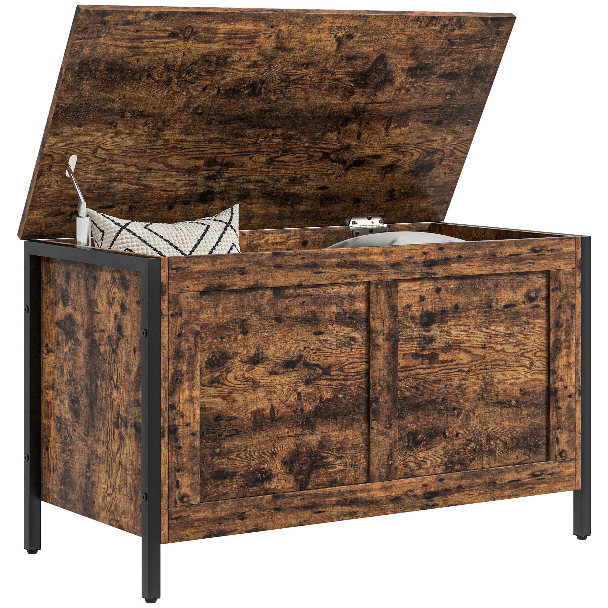 HOMCOM Baúl Banco 95L contenedor Multiusos 80x40x49cm Marrón rústico
