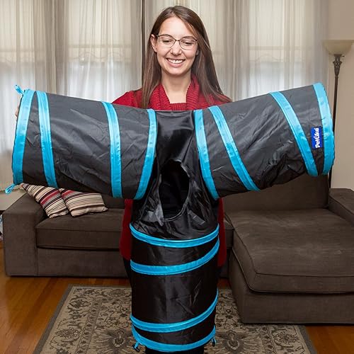 Miniatura 3 de PetLike Túnel para gatos (con juguete interactivo para gatos y juguete de hierba gatera) para gatos de interior, tubo plegable para mascotas,