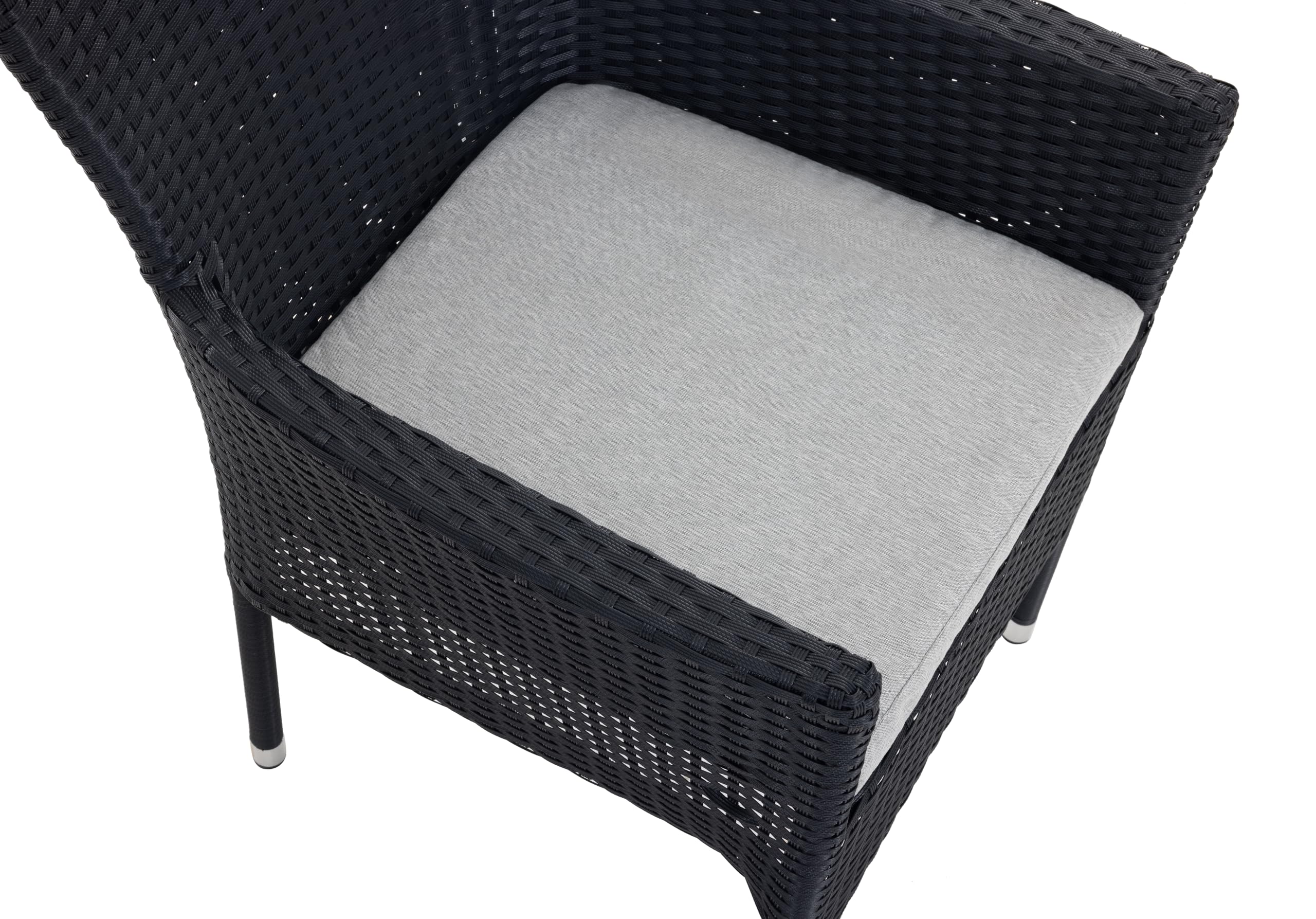 METRO Professional Silla de Jardín con Reposabrazos y Cojín Noelani, Acero/Ratán sintético, Sillón para Exterior, Negro