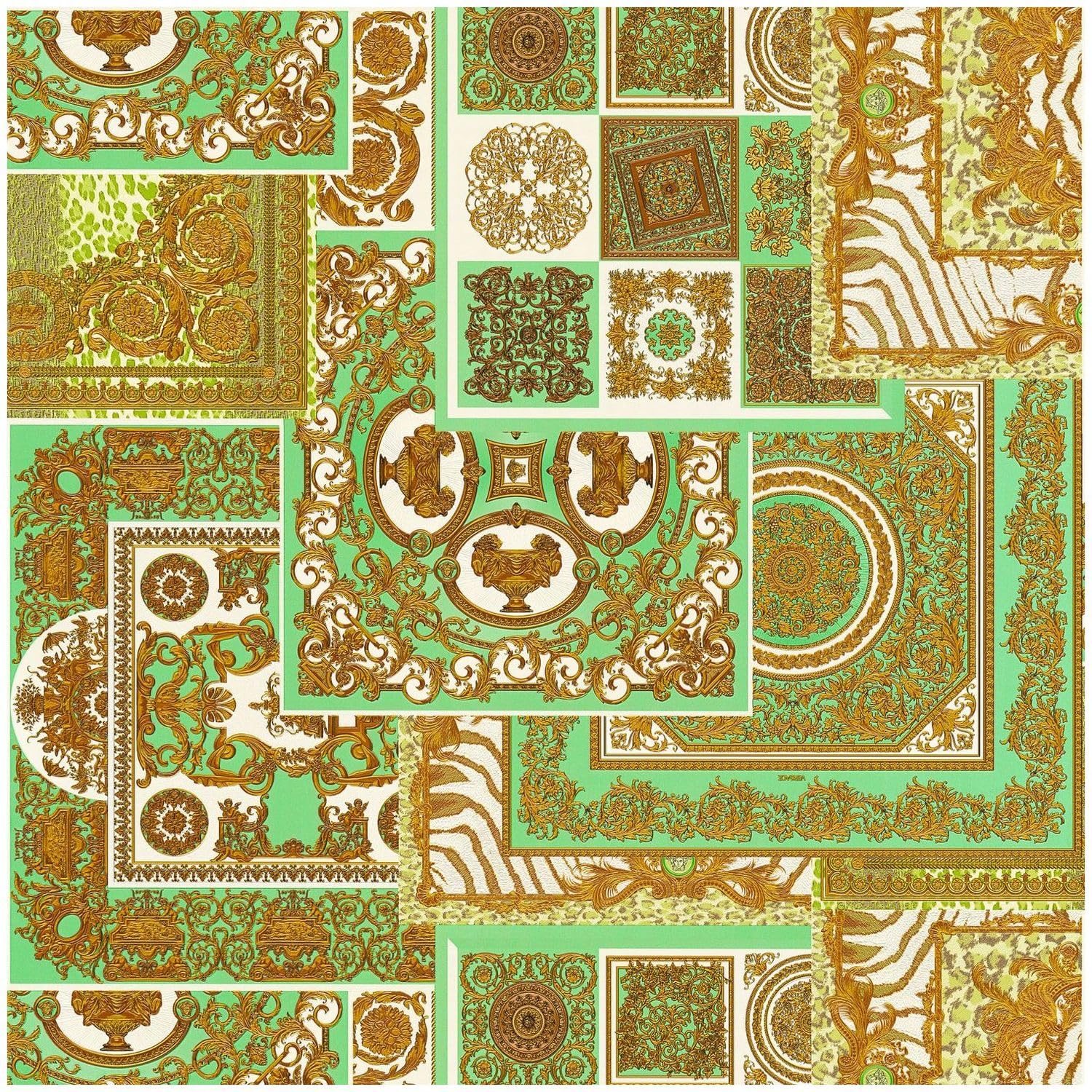 Profhome Carta da parati design 370482-GU carta da parati intissata (TNT) oro verde marrone 0,70 m x 10,05 m / 7,035 m2
