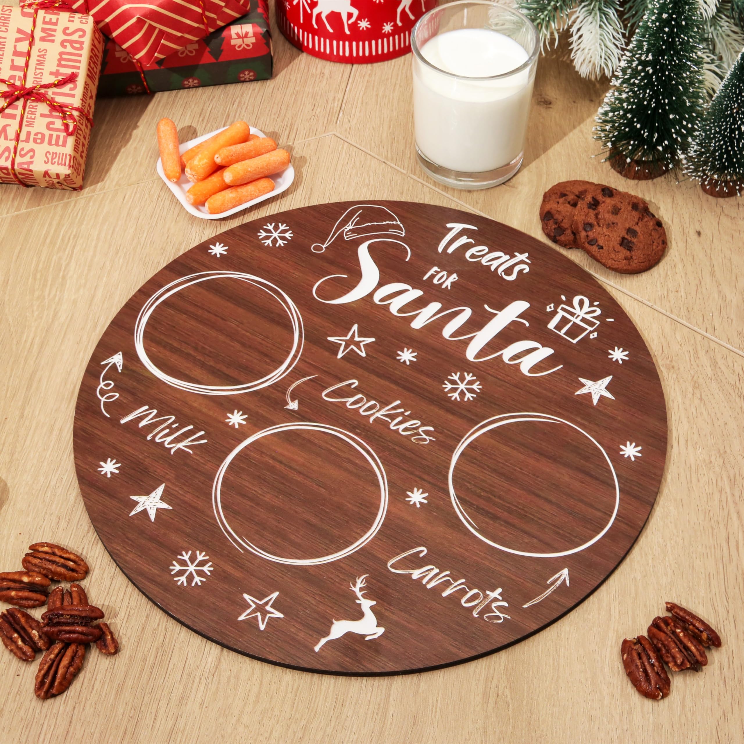 Personalised Christmas Eve Santa Milk And Cookies Treat Board - Reindeer Carrots Snack Tray - UK - View #3
