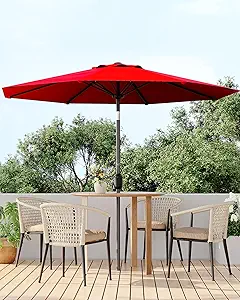 9FT Outdoor Patio Umbrella, Table Market Umbrella With Push Button Tilt and Crank, 8 Sturdy Ribs UV Protection Waterproof for Garden, Deck, Backyard, Pool (Red)