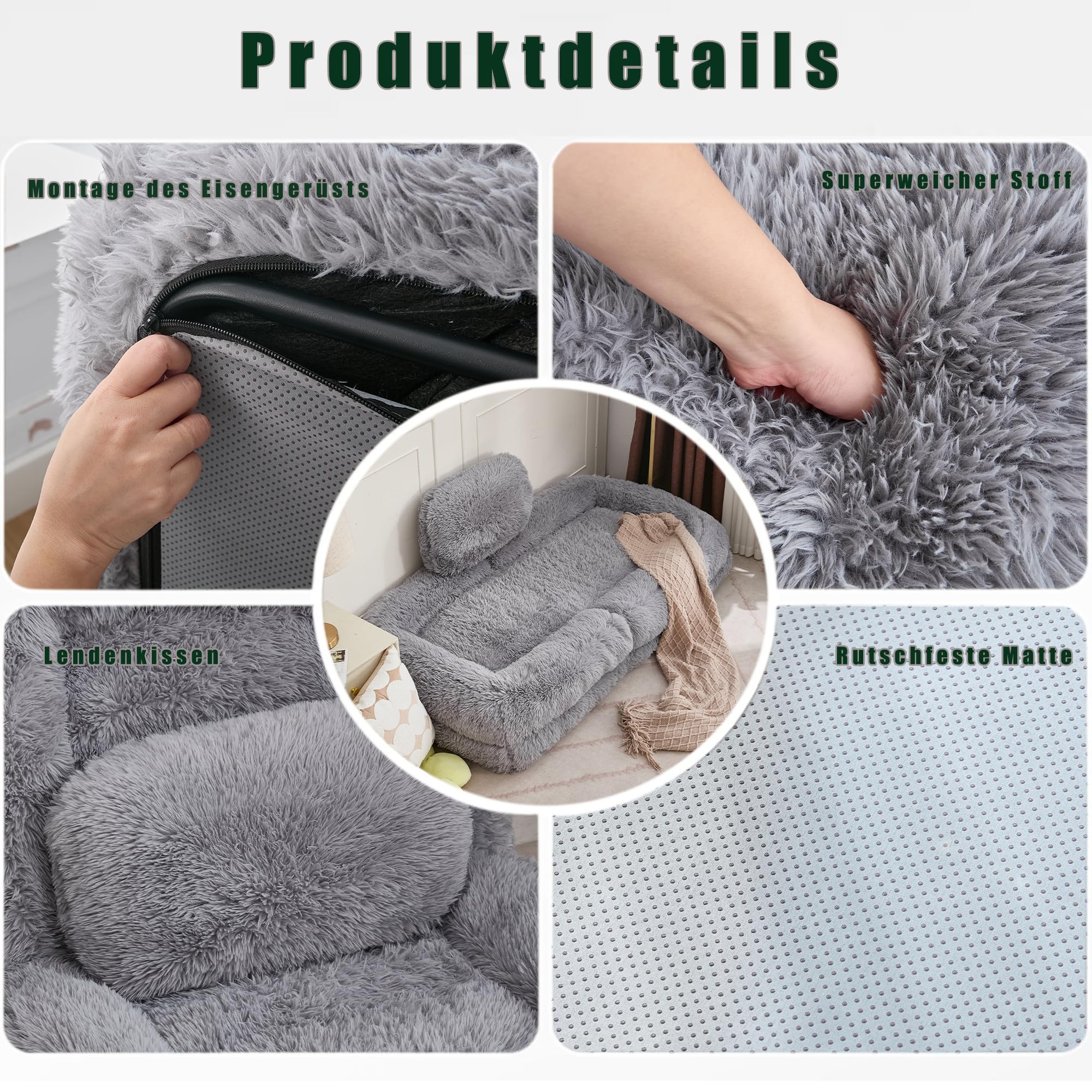 Generisch 5-stopniowa regulacja, legowisko dla psa, jasnoszare, na podłogę, fotel gamingowy, fotel podłogowy, do medytacji gier, relaksu, maks. obciążenie 136 kg, z poduszką