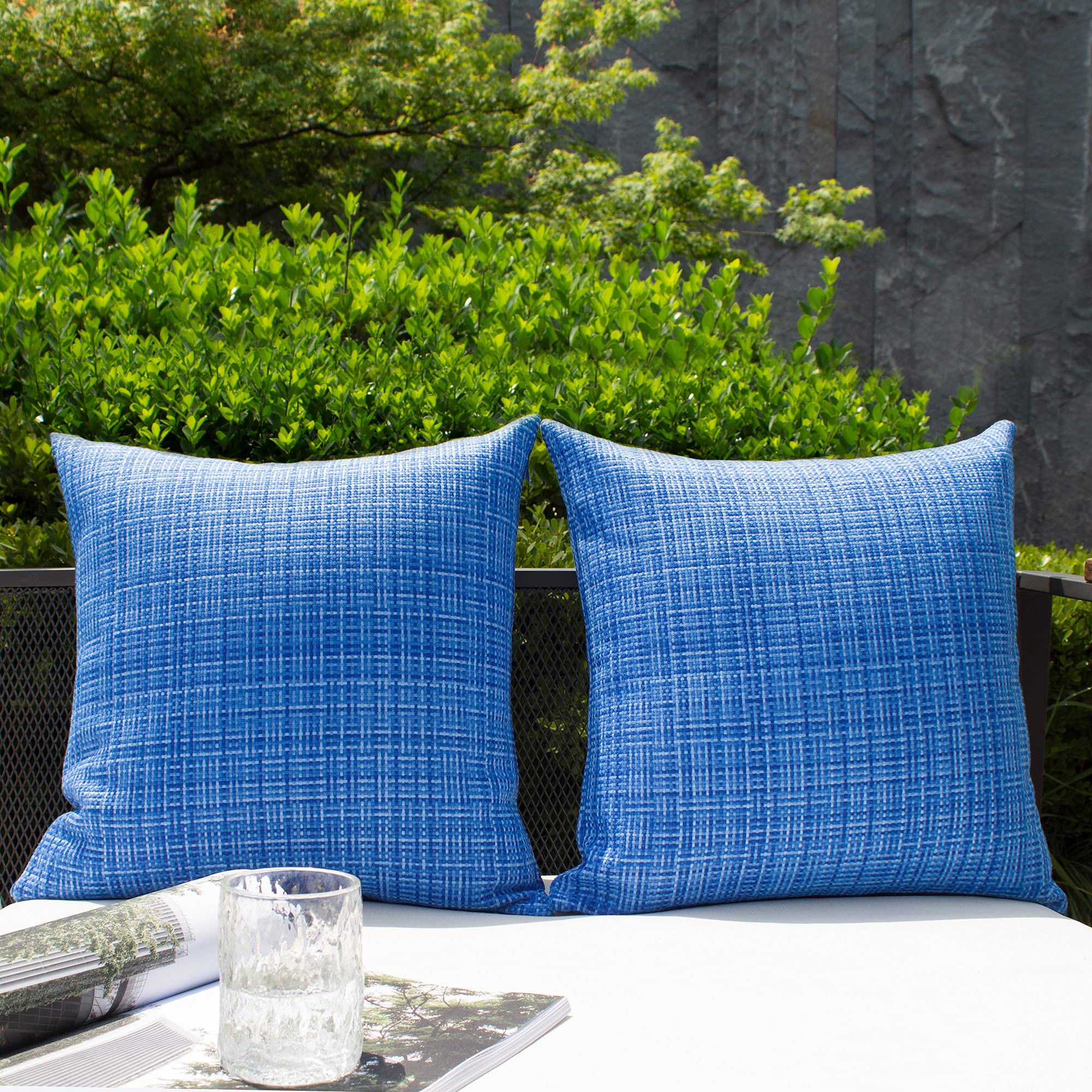 Kevin Textile Pack of 2 Decorative Outdoor Waterproof Throw Pillow Covers Stripe Square Pillowcases Modern Cushion Cases for Patio Couch Bench 20 x 20