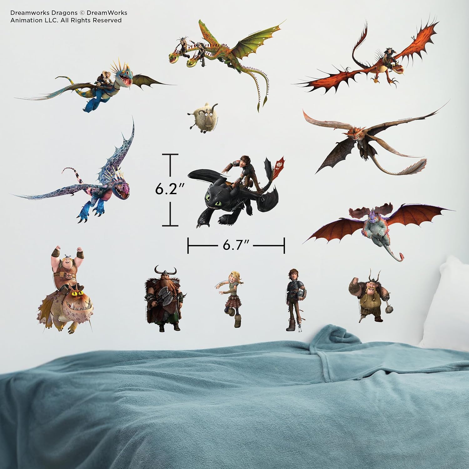 How to Train Your Dragon Wall Decals - Set of 13 Removable Vinyl Stickers for Kids Bedroom Playroom Bathroom - Peel and Stick Room Décor